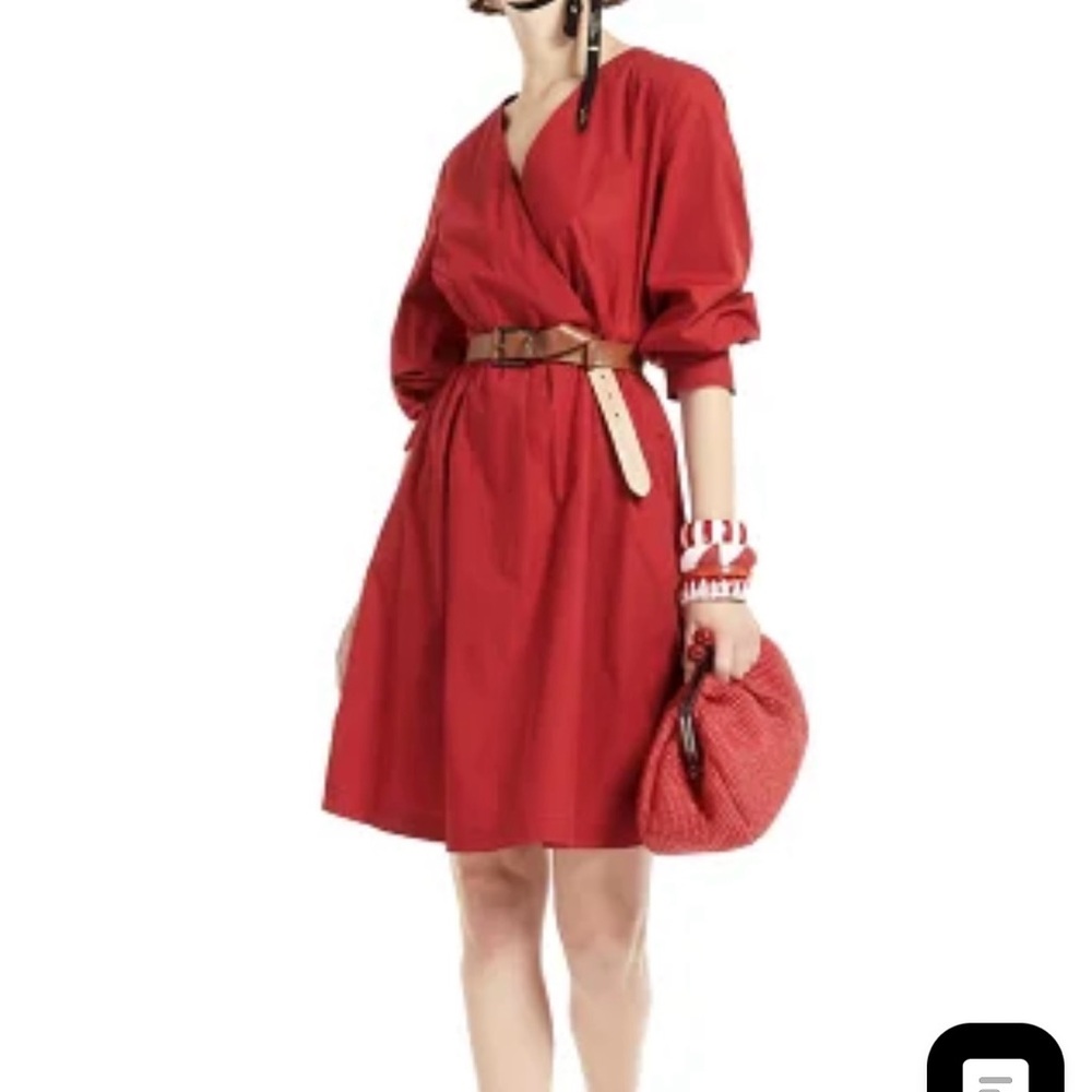 Weekend Max Mara Red Long Sleeve V-Neck Wrap Dress